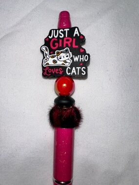 “Just A Girl Who Loves Cats” Pink Cat-Themed Handmade Pen